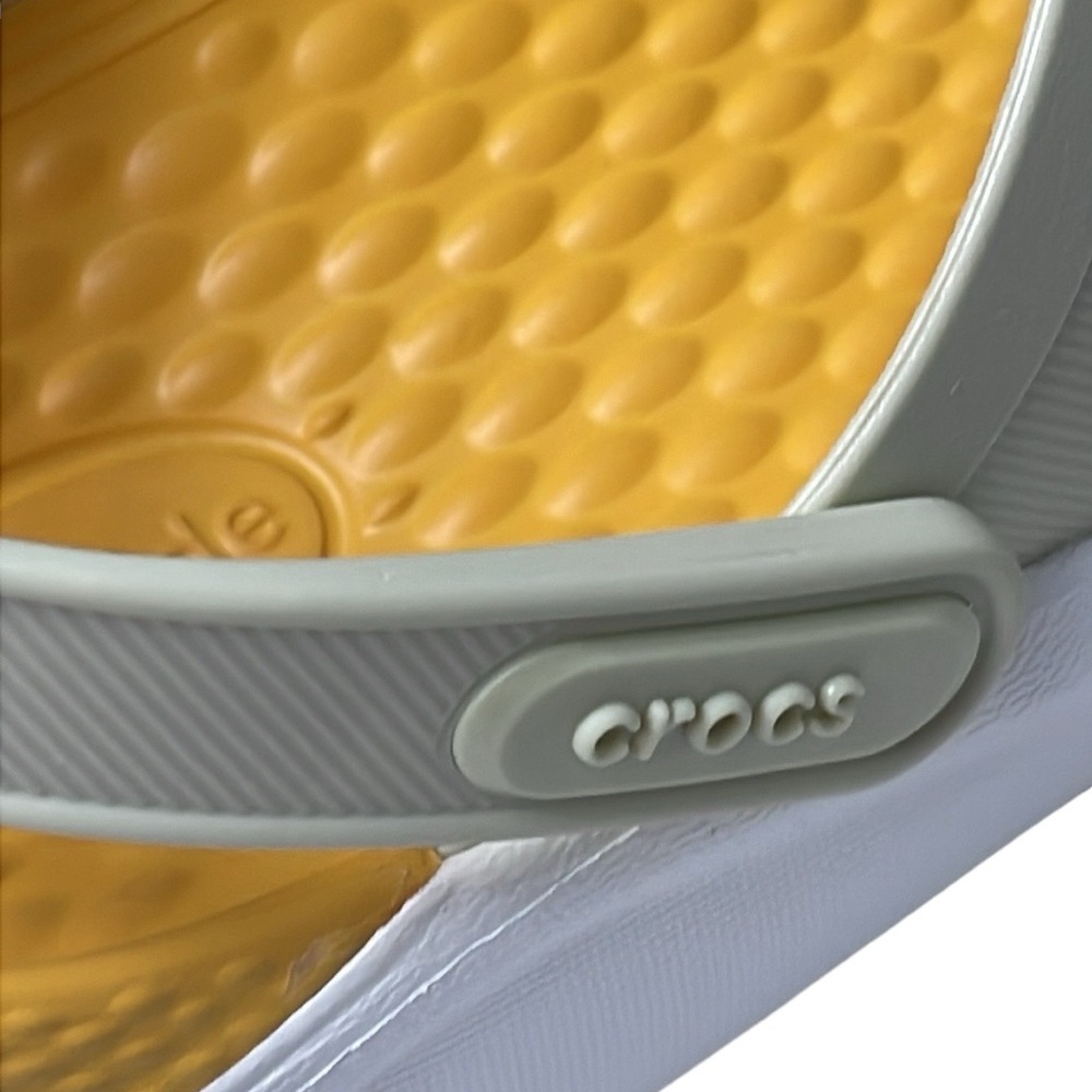 CROCS Women's Sage Green and Yellow Slip-On Clogs - Picture 6 of 11